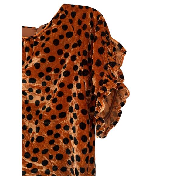 Madewell Burnt Orange Velvet Animal Print Polka Dot Ruffle Sleeve Blouse XXS - Picture 6 of 7